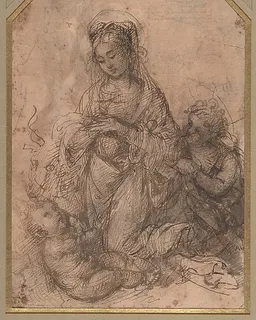 Virgin Adoring the Christ Child with Saint John the Baptist (recto); The Holy Family with Saint John the Baptist (verso) by Agnolo del Mazziere