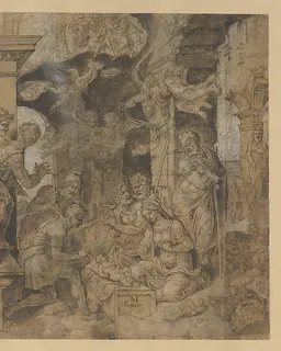 The Adoration of the Shepherds (recto); Sketches (verso) by Maarten van Heemskerck