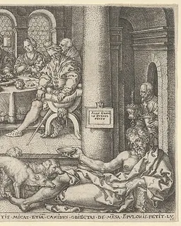 Lazarus at the Rich Man's Gate, from "The Parable of the Rich Man and Lazarus" by Heinrich Aldegrever