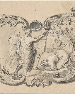 Cartouche with Moses Striking the Rock by Anonymous, French, 18th century