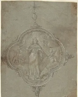 Drawing for a Standard with Christ in Glory Flanked by Putti by Anonymous, Italian, Florentine, 16th century