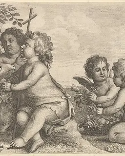 Jesus, St. John the Baptist and four cherubs by Wenceslaus Hollar
