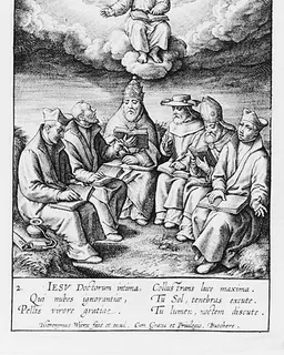 The child Jesus above a group of ecclesiastics by Hieronymus (Jerome) Wierix