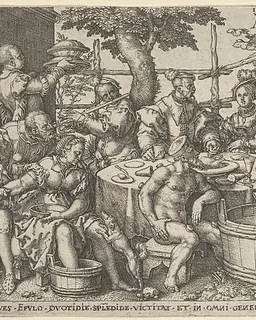 The Rich Man at His Table, from "The Parable of the Rich Man and Lazarus" by Heinrich Aldegrever