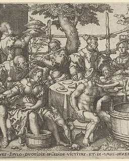 The Rich Man at His Table, from "The Parable of the Rich Man and Lazarus" by Heinrich Aldegrever