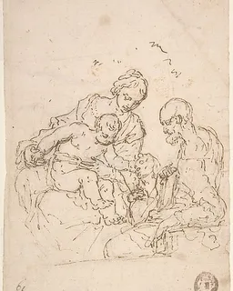 Holy Family with St. John the Baptist (recto); Study of a Foot (verso) by Anonymous, Italian, 17th century