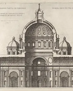 Longitudinal Section Showing the Interior of Saint Peter's Basilica as Conceived by Michelangelo (published in 1569), from "Speculum Romanae Magnificentiae" by Etienne DuPérac