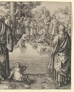 The Baptism of Christ in the River Jordan by Lucas van Leyden