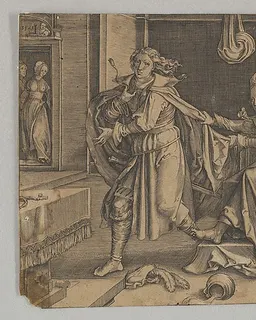 Joseph and Potiphar's Wife (reverse copy) by Lucas van Leyden