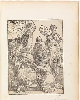 The Mystic Marriage of St. Catherine, with St. Joseph, an Angel, and a Cross-bearing Saint by Andrea Schiavone (Andrea Meldola)