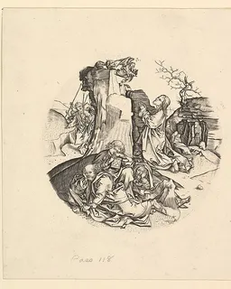 Christ on the Mount of Olives (reverse copy in roundel) by Martin Schongauer