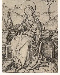 Virgin and Child on a Grassy Bench by Martin Schongauer
