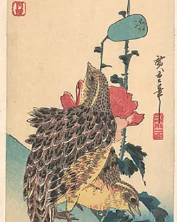 A Pair of Quails and Poppies by Utagawa Hiroshige