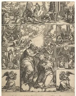 The Coronation of the Virgin; surrounded by nine vignettes with scenes from the life of Christ and the Virgin by Giorgio Ghisi