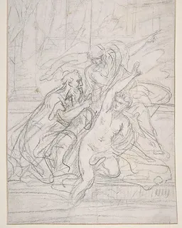 Susanna and the Elders (recto); Architectural design and other scribbles (verso) by Giovanni Battista Pittoni