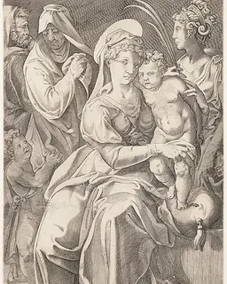 The Holy Family with St. Anne and St. Catherine by Enea Vico