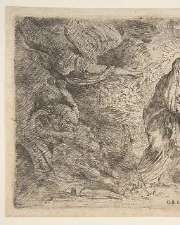 The angel awakening Joseph to the presence of the Virgin and Child by Giovanni Benedetto Castiglione (Il Grechetto)