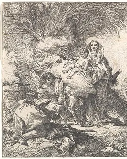 Joseph Adoring the Christ Child near a Smoking Altar, from the Flight into Egypt by Giovanni Domenico Tiepolo