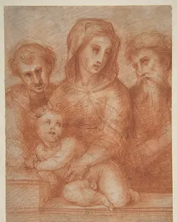 Virgin and Child with Two Saints (recto); Fragmentary Design of a Pietà (verso) by Domenico Puligo