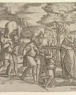 Melchizadek offering bread and wine to Abraham by Battista Franco