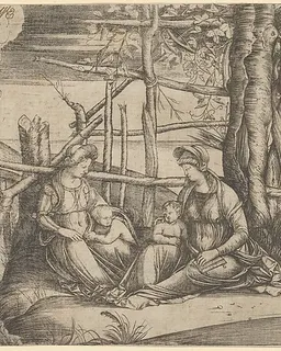 The Virgin and Child with Saint Elizabeth and John the Baptist in a landscape, St Joseph at the left by Jacopo de' Barbari