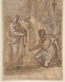 Christ and the Centurion (recto); Figure Waving to Departing Ship (verso) by Giuseppe Passeri (Passari)