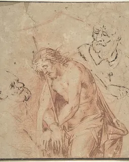 Man of Sorrows and Two Studies of Heads by Anonymous, Flemish, 17th century