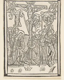 The Crucifixion, frontispiece to Postilla Guillermi by Anonymous, German, 15th century
