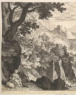 Mountainous Landscape with the Rest on the Flight into Egypt by Aegidius Sadeler II