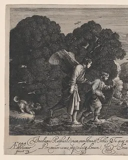 Tobias and the Angel (small plate) by Hendrick Goudt