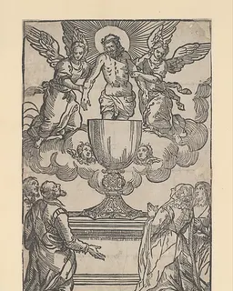 The Triumph of the Eucharist, Christ as the Man of Sorrows supported by two angels standing in a chalice by Anonymous, Italian, 16th century