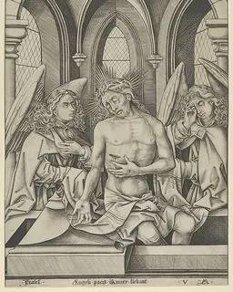 Christ as the Man of Sorrows Between Two Angels by Israhel van Meckenem