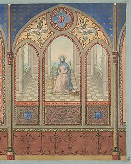 Elevation of a Church or Chapel with designs for ornament and a painted triptych of the Virgin Mary by Jules-Edmond-Charles Lachaise