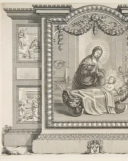 The Nativity with Scenes of The Annunciation, The Adoration of the Shepherds, The Crucifixion and The Resurrection by Abraham Bosse