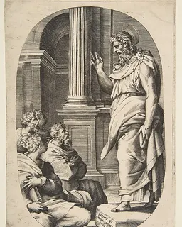Saint Paul Preaching, an oval composition by Giulio Bonasone