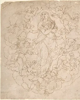Assumption of the Virgin (recto); Figure Sketches (verso) by Anonymous, Italian, 16th century