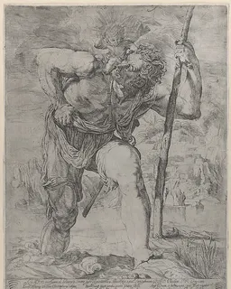 Saint Christopher with the Christ Child on his shoulders by Orazio Borgianni