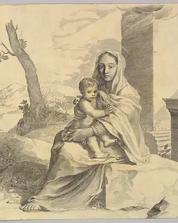 Virgin and Child Seated on a Rock (Vierge à l'Enfant dans des ruines) by Claude Mellan