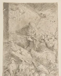 Noah letting the animals into the ark by Giovanni Benedetto Castiglione (Il Grechetto)