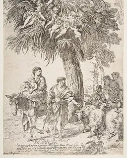 The Holy Family on their flight into Egypt by Giovanni Benedetto Castiglione (Il Grechetto)