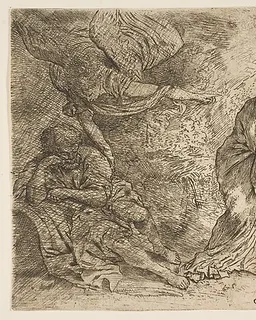 The angel awakening Joseph to the presence of the Virgin and Child by Giovanni Benedetto Castiglione (Il Grechetto)
