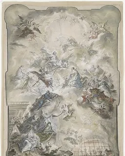 Design for a Wall Panel or Ceiling with The Virgin and Saints Interceding before Christ for the Souls of the Lost by Johann Baptist Enderle