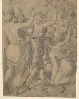 Moses showing the quails to the Israelites (the miracle of the quails and manna) by Andrea Schiavone (Andrea Meldola)