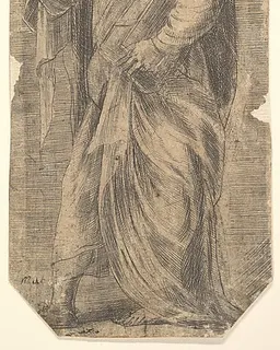 Saint Jude facing left, book under his left arm, from "Christ and the Apostles" by Andrea Schiavone (Andrea Meldola)