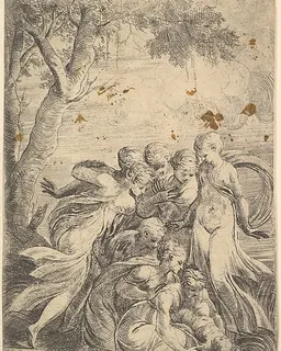 The infant Moses rescued from the Nile by Andrea Schiavone (Andrea Meldola)