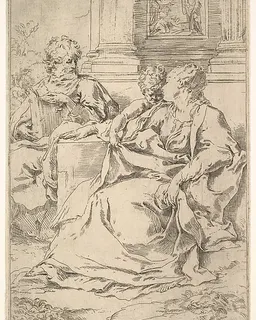 The Holy Family with Scriptural Scene in Background by Guido Reni