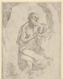 Saint Jerome kneeling on a rock facing right by Anonymous, 17th century