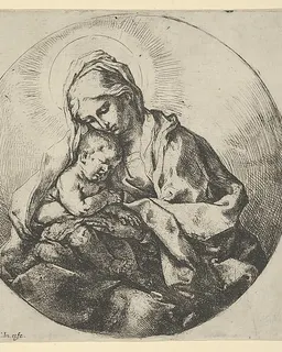 The Virgin holding the infant Christ with the fingers of her right hand hidden, a circular composition by Guido Reni