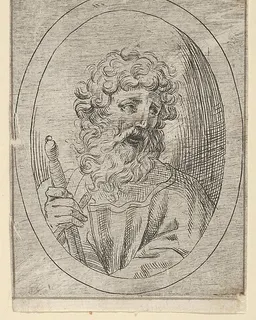 Saint Paul holding a sword, in an oval frame, from "Christ, the Virgin, and Thirteen Apostles" by Anonymous, 17th century