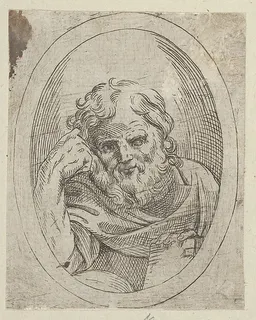 An apostle resting his head on his right hand and holding a book, in an oval frame, from "Christ, the Virgin, and Thirteen Apostles" by Anonymous, 17th century